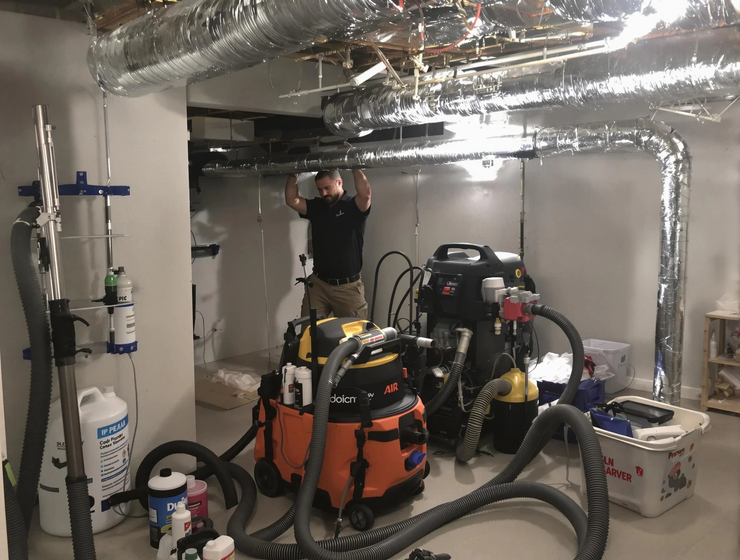 American Fork Air Duct Cleaning specialist performing professional mold removal from air ducts using safety equipment in American Fork