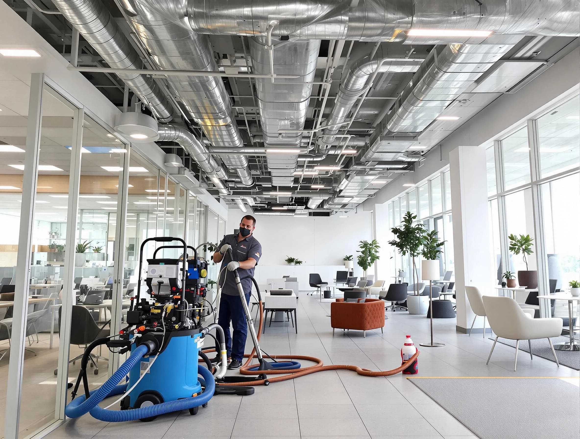 American Fork Air Duct Cleaning team conducting comprehensive commercial duct cleaning at a business location in American Fork