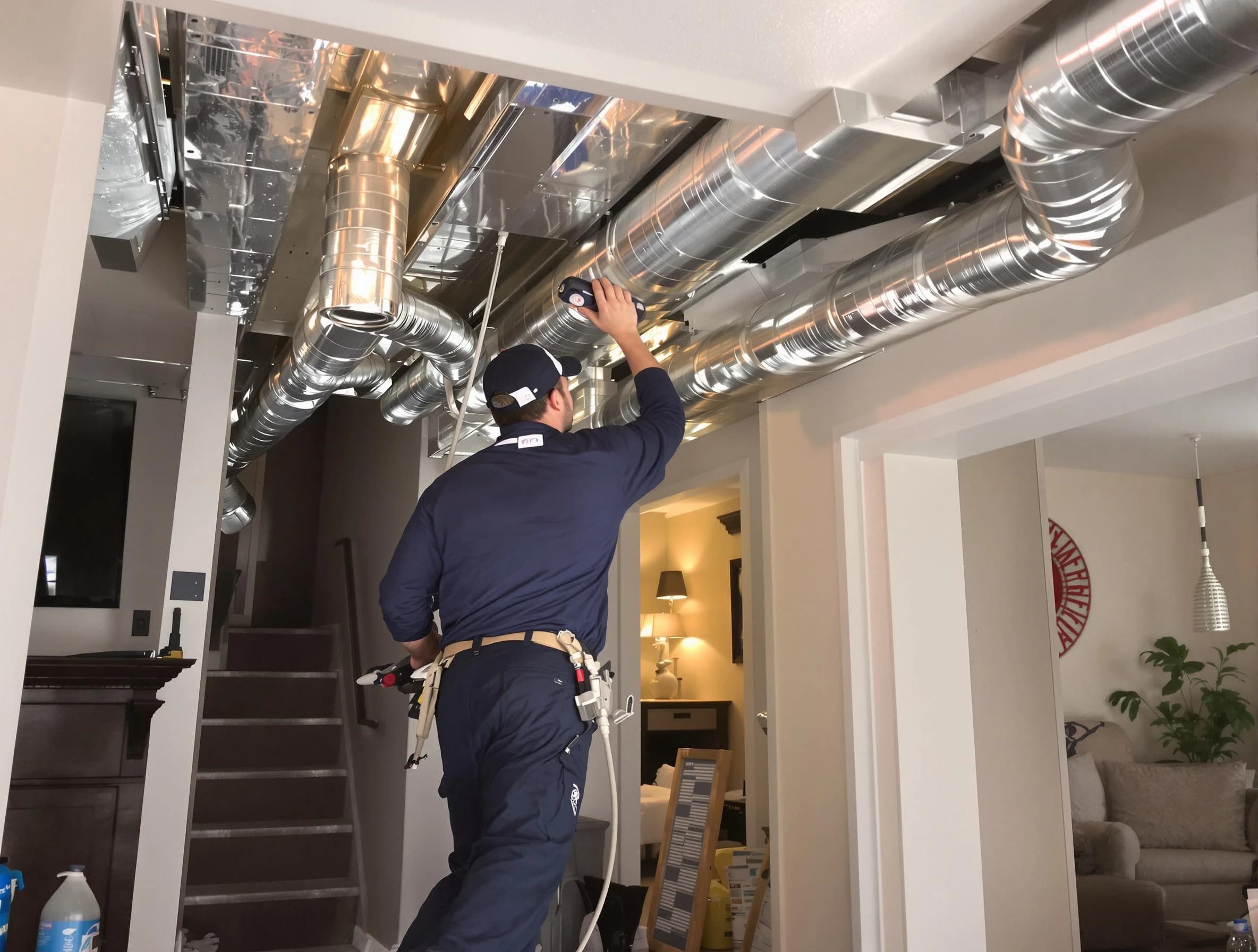 American Fork Air Duct Cleaning expert performing specialized duct cleaning in a mobile home in American Fork