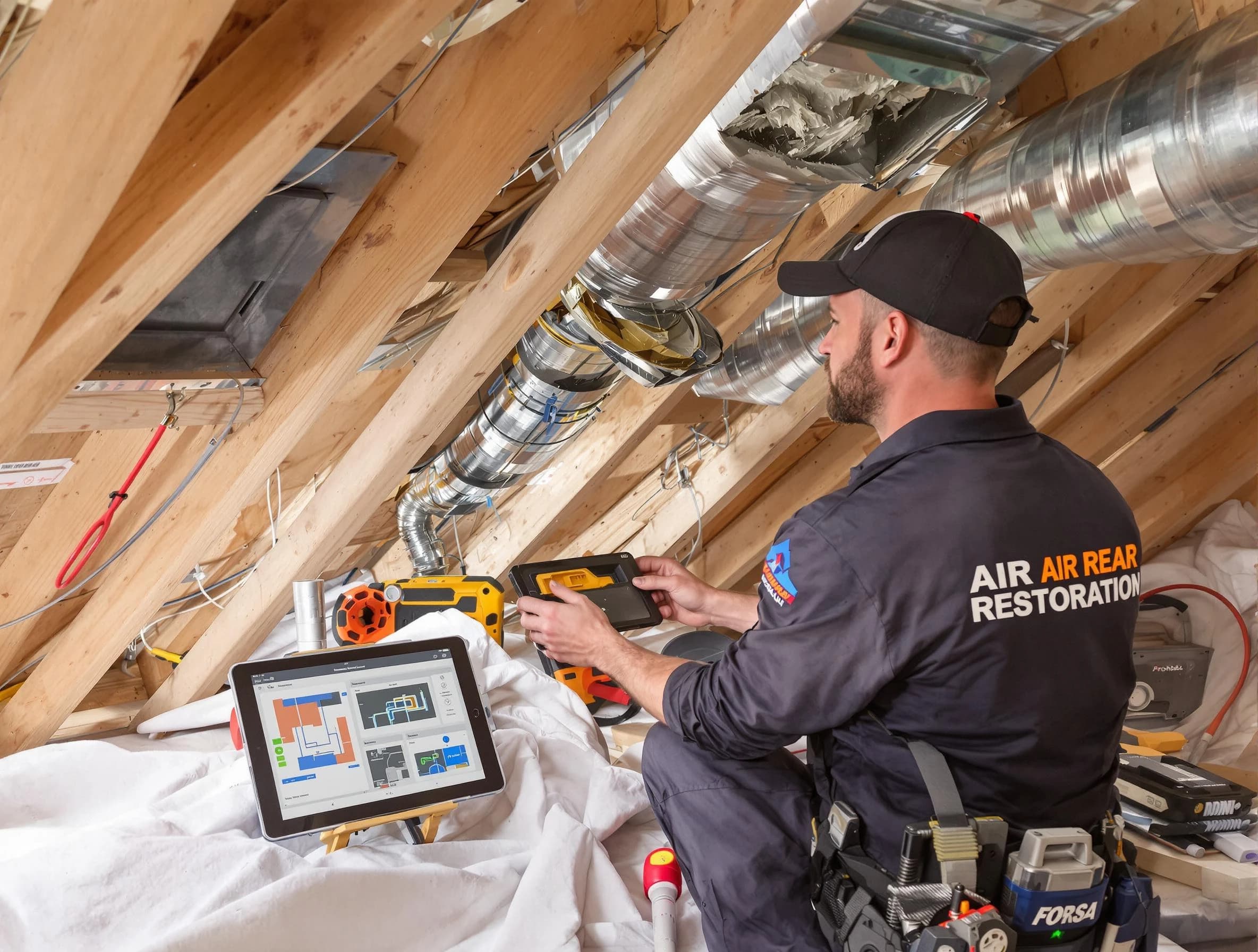 American Fork Air Duct Cleaning technician performing precise duct repair work in American Fork
