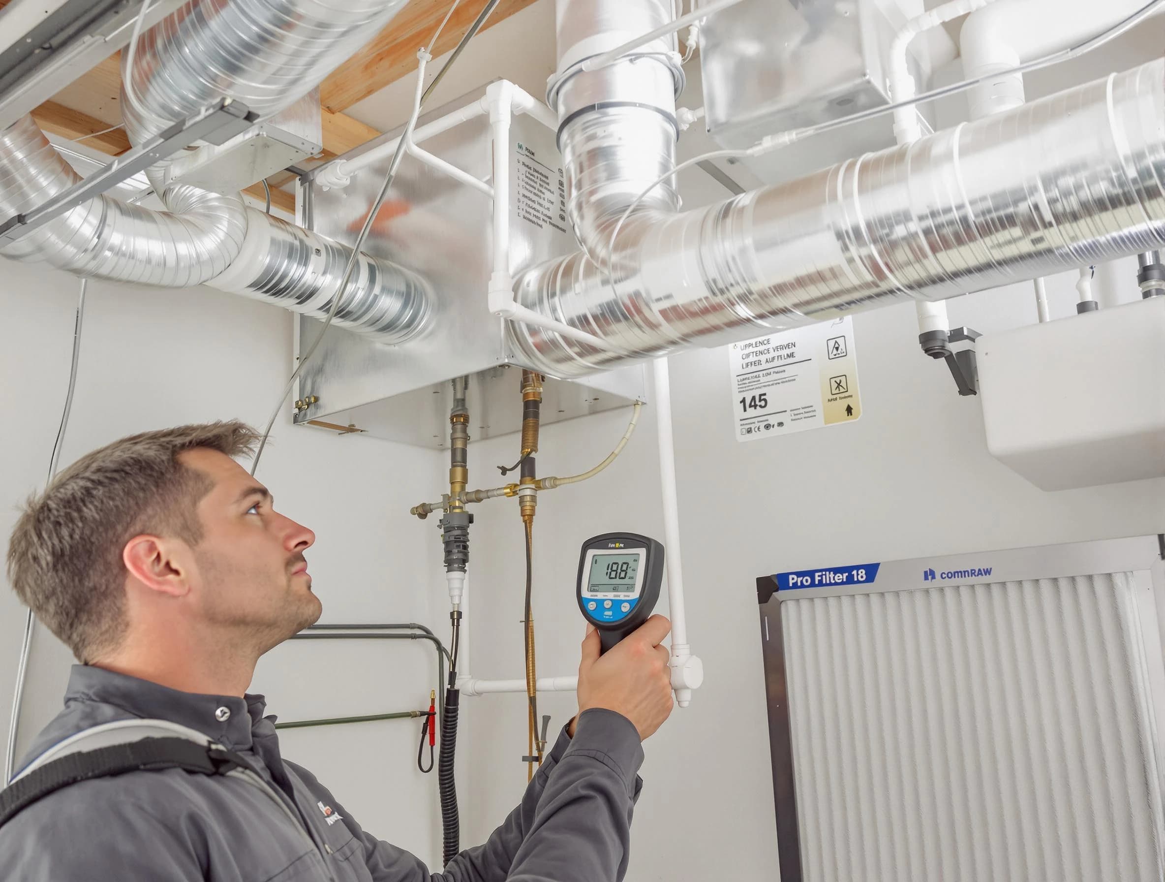 American Fork Air Duct Cleaning expert conducting detailed filter system inspection using diagnostic tools in American Fork