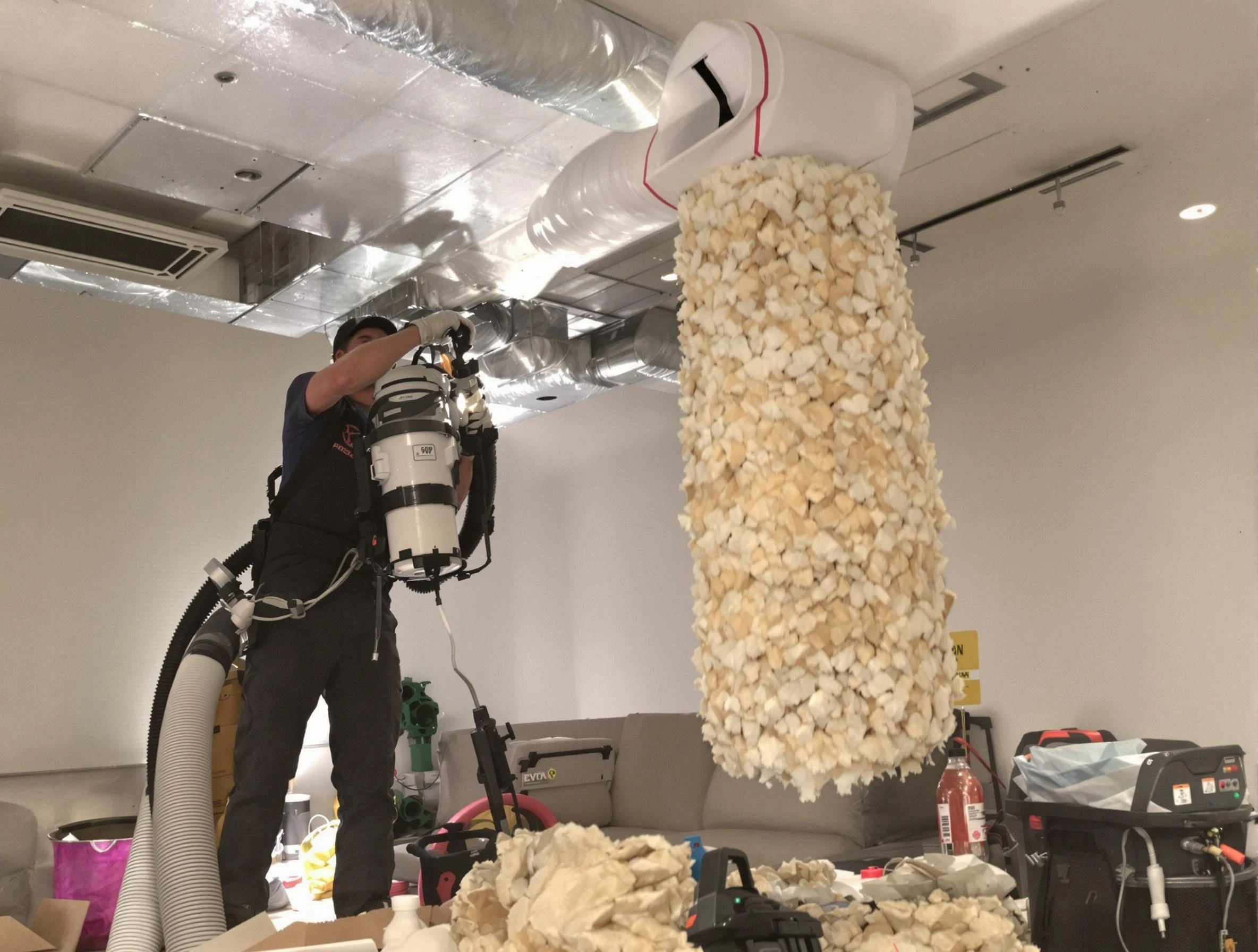 American Fork Air Duct Cleaning technician performing precision vacuum insulation removal in a residential property in American Fork